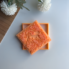 Majestic Horse & Floral Ornament Square Tile Cutter & Stamp Set - 10 cm (4") for Pottery