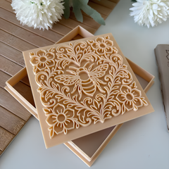 Bee & Floral Ornament Square Tile Cutter & Stamp Set - 10 cm (4") for Pottery