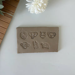 7-Piece Safari & Cute Animals Stamp Set with Handles - Mini Pottery Tools (2 cm / 0.8" Pattern)