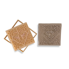 Bee & Floral Ornament Square Tile Cutter & Stamp Set - 10 cm (4") for Pottery