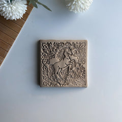 Majestic Horse & Floral Ornament Square Tile Cutter & Stamp Set - 10 cm (4") for Pottery