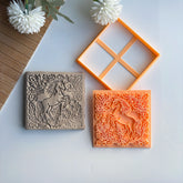 Majestic Horse & Floral Ornament Square Tile Cutter & Stamp Set - 10 cm (4") for Pottery