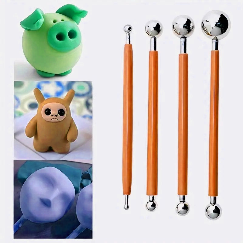 4-Piece Double-Ended Ball Metal Ceramic Clay Decorating Tool