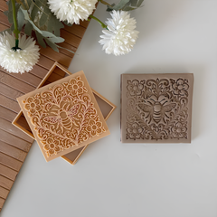 Bee & Floral Ornament Square Tile Cutter & Stamp Set - 10 cm (4") for Pottery