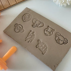7-Piece Safari & Cute Animals Stamp Set with Handles - Mini Pottery Tools (2 cm / 0.8" Pattern)