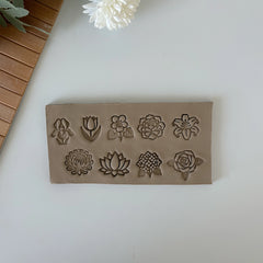 9-Piece Botanical Stamp Set with Handles - Floral Pottery Tools (3 cm / 1.2" Pattern)