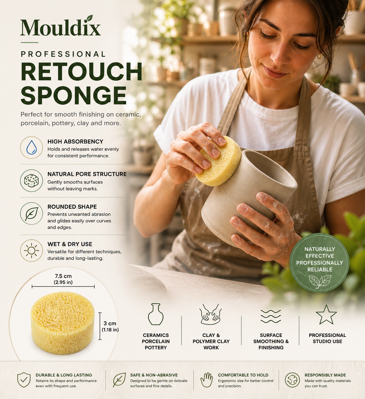 Soft Pottery Finishing Sponge – For Smoothing & Shaping Clay