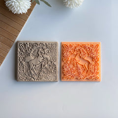 Majestic Horse & Floral Ornament Square Tile Cutter & Stamp Set - 10 cm (4") for Pottery