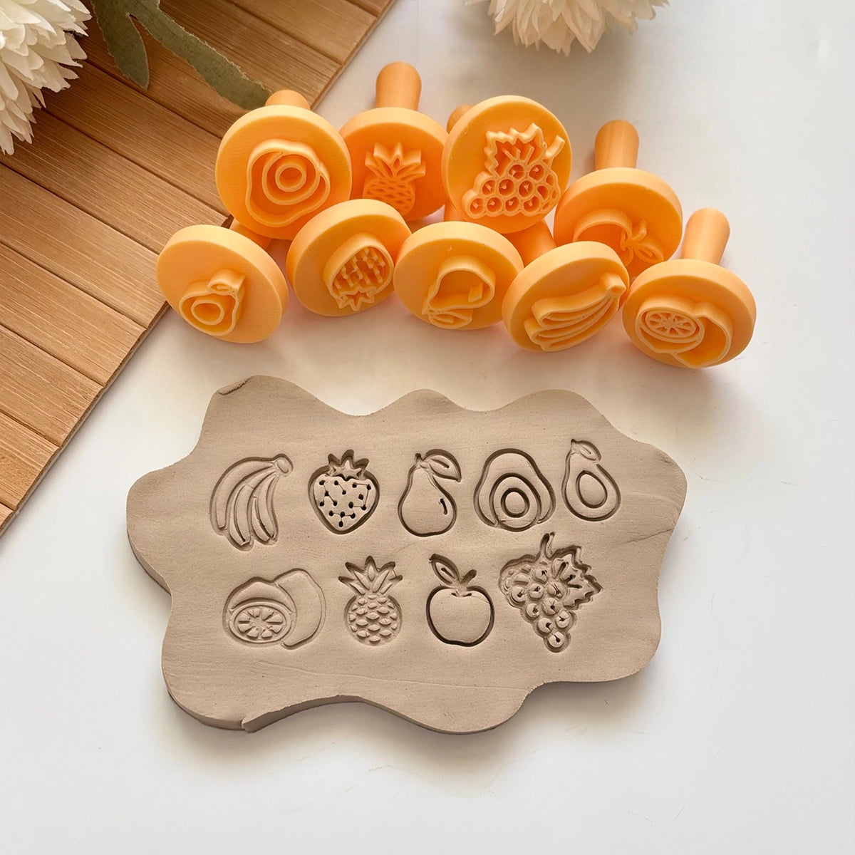 9-Piece Fruit Stamp Set – For Pottery, Clay & Baking