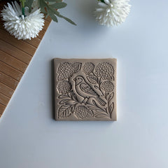 Songbird & Hydrangea Bloom Square Tile Cutter & Stamp Set - 10 cm (4") for Pottery