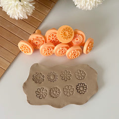 8-Piece Floral Stamp Set for Pottery, Clay & Baking - Botanical & Flower Patterns